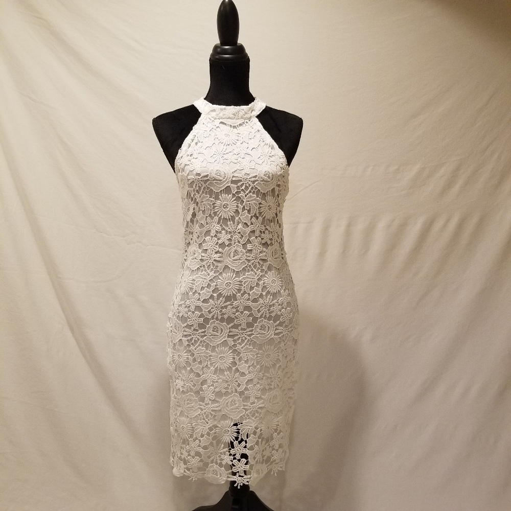 White lace halter top dress